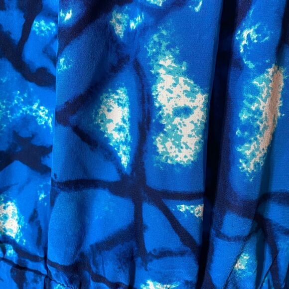 Yoana baraschi blue white batik style splash silk dress with chartreuse belt - Picture 7 of 9